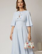  Rochie DY Fashion midi bleu cu maneci evazate si funde pe bust