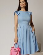  Rochie DY Fashion midi bleu din poplin in clos cu volane la umeri