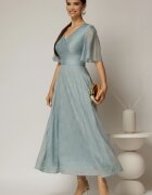  Rochie DY Fashion midi bleu din tencel cu insertii sidefate