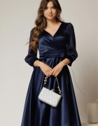  Rochie DY Fashion midi bleumarin din tafta cu maneci din voal cu lurex