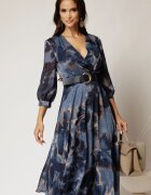 Rochie DY Fashion midi bleumarin din voal satinat cu imprimeu