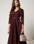  Rochie DY Fashion midi bordo din piele intoarsa cu decolteu in V