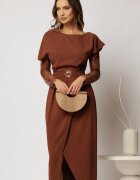  Rochie DY Fashion midi caramizie din triplu voal cu croi petrecut