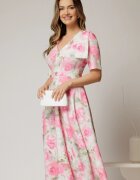  Rochie DY Fashion midi clos cu funda pe umar si print roz