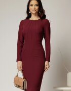  Rochie DY Fashion midi conica magenta office cu nervuri