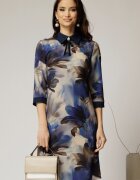  Rochie DY Fashion midi cu imprimeu albastru cu guler tip camasa