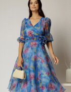  Rochie DY Fashion midi din organza cu imprimeuri albastre