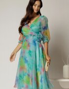  Rochie DY Fashion midi din organza cu imprimeuri turcoaz