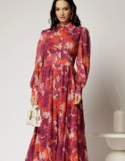  Rochie DY Fashion midi din voal cu imprimeuri si croi tip camasa