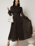  Rochie DY Fashion midi din voal negru cu buline si croi tip camasa
