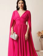  Rochie DY Fashion midi fucsia din voal in clos cu nasturi si maneci ample