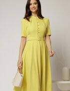  Rochie DY Fashion midi galben lime in clos din triplu voal cu nasturi la bust si curea in talie