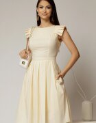  Rochie DY Fashion midi galbena din poplin in clos cu volane la umeri