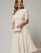  Rochie DY Fashion midi ivoar in clos din triplu voal cu nasturi la bust si curea in talie