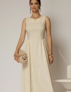  Rochie DY Fashion midi ivoar unt din bumbac cu cret pe solduri