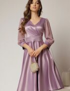  Rochie DY Fashion midi lila din tafta cu maneci din voal cu lurex