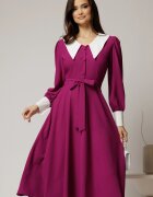  Rochie DY Fashion midi magenta cu guler si mansete in contrast