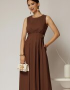  Rochie DY Fashion midi maro din bumbac cu nasturi si cusaturi pe talie