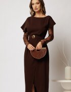  Rochie DY Fashion midi maro din triplu voal cu croi petrecut