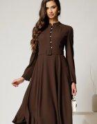  Rochie DY Fashion midi maro eleganta cu nasturi si curea in talie