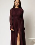  Rochie DY Fashion midi mov pruna din tulle fin in clos cu crapatura pe picior