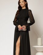  Rochie DY Fashion midi neagra din tulle fin in clos cu crapatura pe picior
