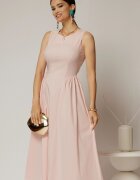  Rochie DY Fashion midi roz din bumbac cu cret pe solduri