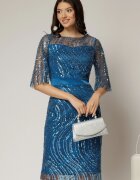  Rochie DY Fashion midi turcoaz din paiete si margele elegante