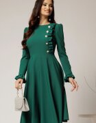  Rochie DY Fashion midi verde cu nasturi si volanase la bust