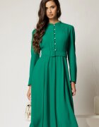 Rochie DY Fashion midi verde eleganta cu nasturi si curea in talie