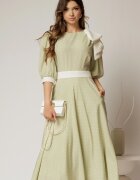  Rochie DY Fashion midi verde fistic cu buline si funda ampla pe umar
