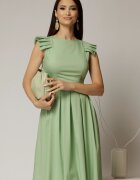 Rochie DY Fashion midi verde fistic din poplin in clos cu volane la umeri