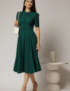  Rochie DY Fashion midi verde inchis in clos din triplu voal cu nasturi la bust si curea in talie