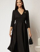  Rochie DY Fashion neagra clos cu decolteu V si curea in talie