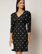  Rochie DY Fashion neagra cu buline cu decolteu V si funda pe umar