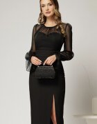  Rochie DY Fashion neagra cu maneci lungi din voal cu croi mulat