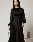  Rochie DY Fashion neagra din voal cu perle la guler si maneci