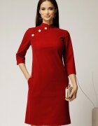  Rochie DY Fashion rosie din catifea fixa cu guler tunica si nasturi