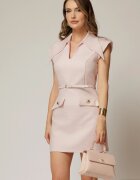  Rochie DY Fashion roz din tweed subtire cu fir lurex si guler ascutit