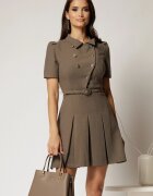  Rochie DY Fashion scurta bej cu rever si pliuri pe fusta