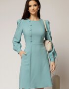  Rochie DY Fashion scurta bleu cu nasturi pe bust si fusta tip A