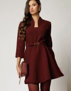  Rochie DY Fashion scurta bordo cu decolteu adanc si maneci lungi