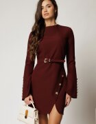  Rochie DY Fashion scurta bordo cu nasturi pe fusta si maneci