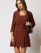  Rochie DY Fashion scurta caramizie cu decolteu patrat si nasturi
