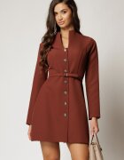 Rochie DY Fashion scurta caramizie cu decolteu si nasturi