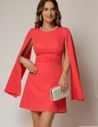  Rochie DY Fashion scurta corai cu maneci lungi crapate si aplicatii la decolteu