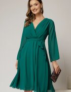  Rochie DY Fashion scurta din voal verde cu decolteu petrecut si cordon in talie