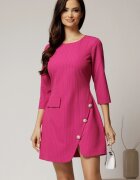  Rochie DY Fashion scurta fucsia cu dungi si nasturi pe fusta