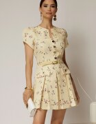  Rochie DY Fashion scurta galbena cu floricele si fusta cu pliuri