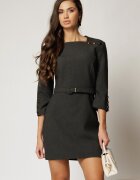  Rochie DY Fashion scurta gri cu decolteu patrat si nasturi